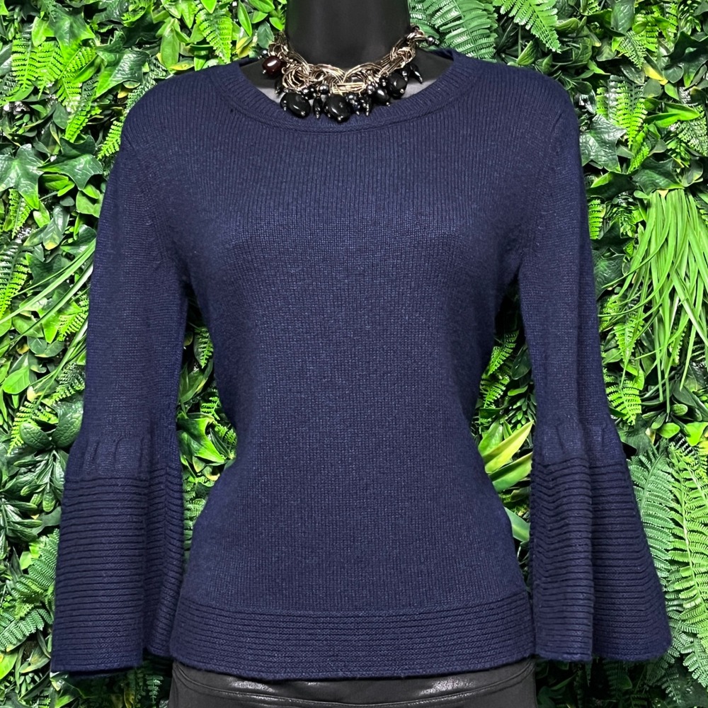 Banana‎ Republic Sweater XS Blue Merino Cashmere Bell Sleeve Italian Yarn 4003 - Picture 2 of 8